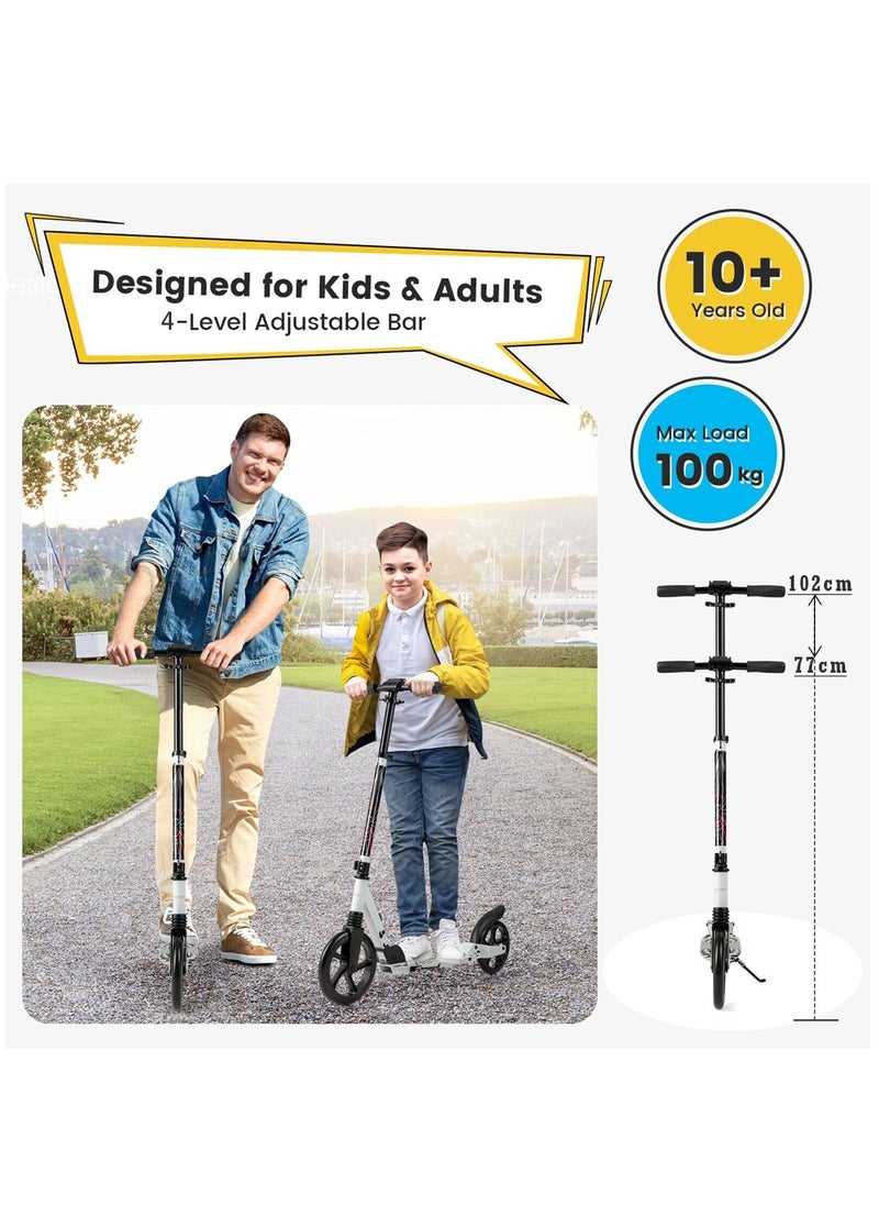 Arabest Kick Scooter, Foldable Commuter Scooter with Anti-Shock Suspension, 3-Level Adjustable Height Handlebar Push Scooter with Large Wheels for Kids, Teen and Adults(White)  - Image 3