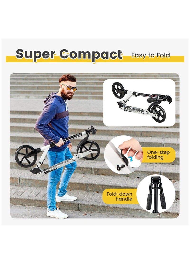 Arabest Kick Scooter, Foldable Commuter Scooter with Anti-Shock Suspension, 3-Level Adjustable Height Handlebar Push Scooter with Large Wheels for Kids, Teen and Adults(White)  - Image 2