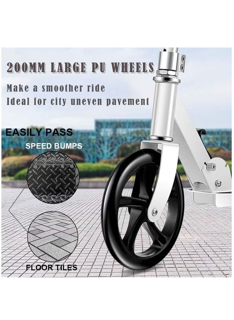 Arabest Kick Scooter, Foldable Commuter Scooter with Anti-Shock Suspension, 3-Level Adjustable Height Handlebar Push Scooter with Large Wheels for Kids, Teen and Adults(White)  - Image 4