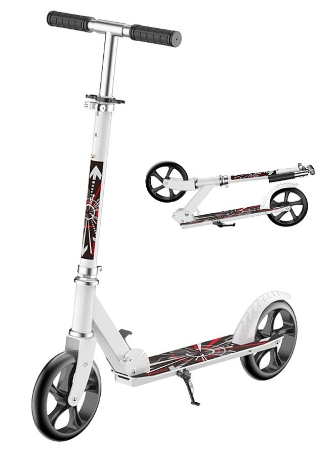 Arabest Kick Scooter, Foldable Commuter Scooter with Anti-Shock Suspension, 3-Level Adjustable Height Handlebar Push Scooter with Large Wheels for Kids, Teen and Adults(White)  - Image 1