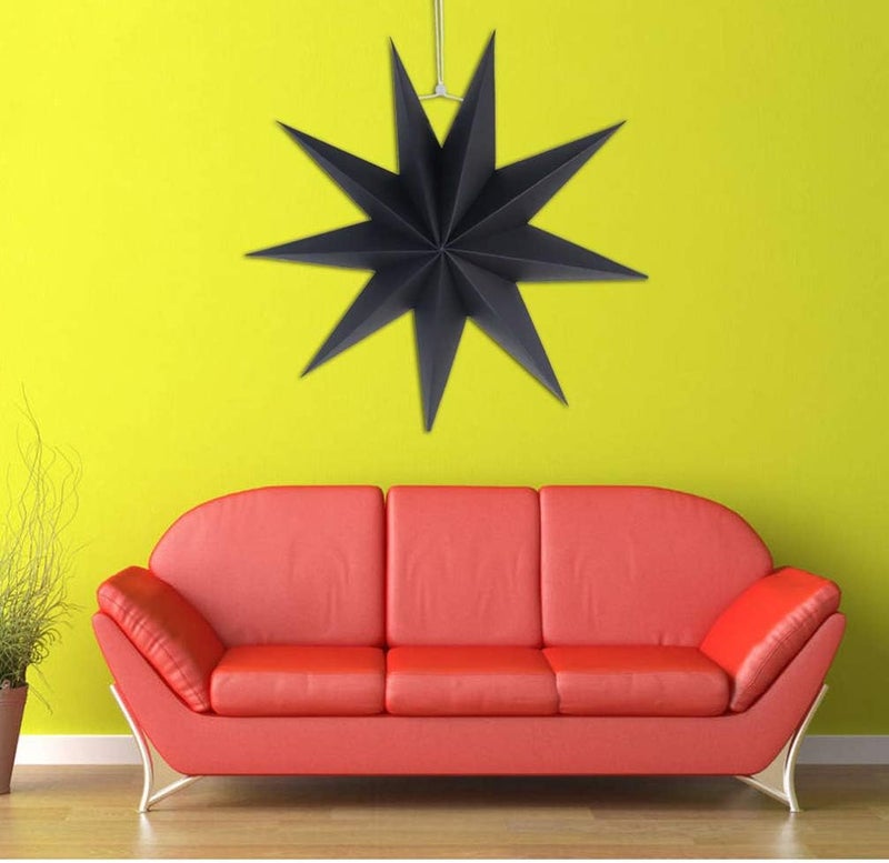 klarako 9 Pointed Star Paper Lantern Paper Star Ceiling Lampshade Hanging Ornament for Wedding Birthday Party Home Decoration (Black)30cm - Image 5