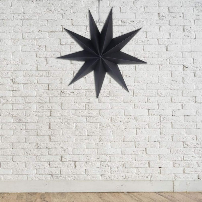 klarako 9 Pointed Star Paper Lantern Paper Star Ceiling Lampshade Hanging Ornament for Wedding Birthday Party Home Decoration (Black)30cm - Image 4