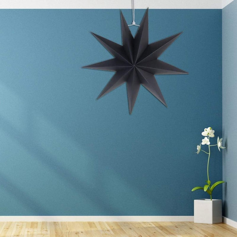 klarako 9 Pointed Star Paper Lantern Paper Star Ceiling Lampshade Hanging Ornament for Wedding Birthday Party Home Decoration (Black)30cm - Image 2