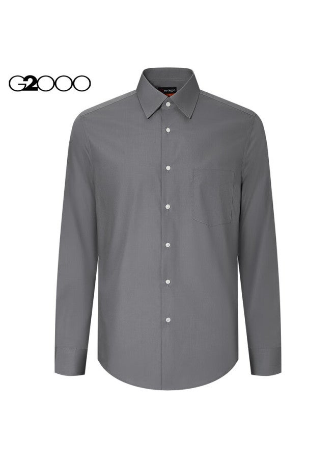 G2000 [خالي من التجاعيد] قميص رسمي بأكمام طويلة من قطن مزيج مناسب لموسم الربيع والخريف، رمادي متوسط، 2XL/1C - Image 1