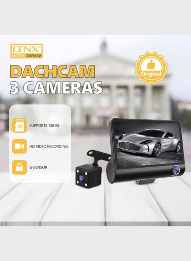 Denx 3-way car camera, front and rear camera, car camera recorder, loop recording, G-sensor night vision, wide-angle parking monitor