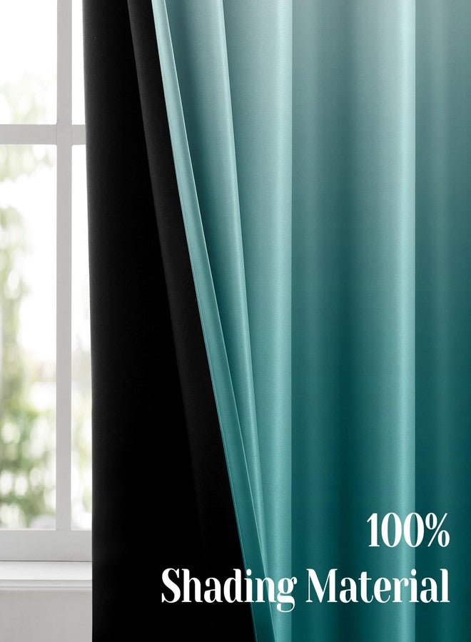 HOMEIDEAS 100% Teal Ombre Blackout Curtains for Bedroom, Room Darkening Curtains 52 X 84 Inches Long Grommet Gradient Drapes, Light Blocking Thermal Insulated Curtains for Living Room, 2 Panels - Image 3