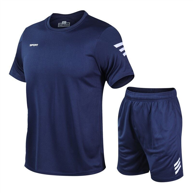 Mens Sport Suit Summer Fitness Short Sleeve T-Shirt Quick Dry Loose Fit Casual Running Vest Plus Size Black  - Image 2