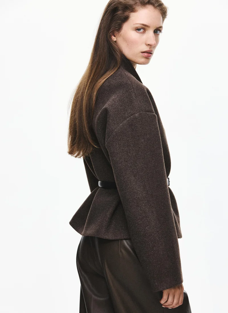 Mango Jacket With Stand-Up Collar And Belt