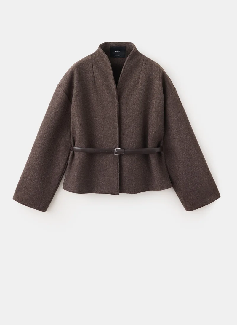 Mango 30-MARRON Jacket With Stand-Up Collar And Belt for Women | Best Price UAE
