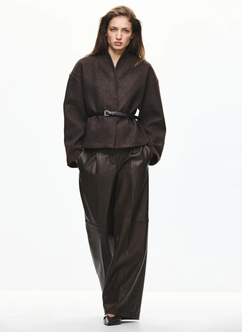 Mango 30-MARRON Jacket With Stand-Up Collar And Belt for Women | Best Price UAE