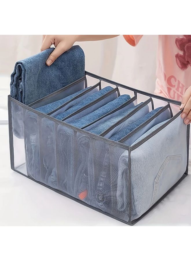 Gray Mesh Nylon Storage Box With Dividers Organizer For Clothes Pants Underwear Drawer Basket 1pc - Image 1