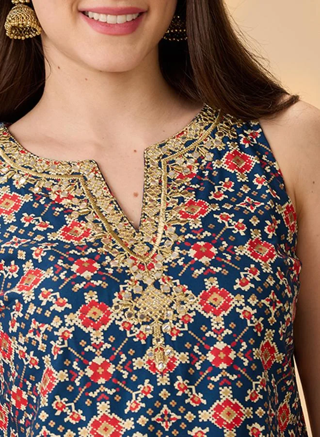 Globus  Women Navy Blue Embroidered Kurti with Palazzos Co-Ords for Women | Best Price UAE