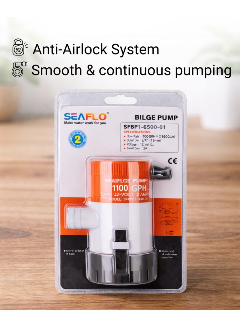 SEAFLO Marine Bilge Pump 1100GPH 12V/24V Boat Water Pump with Anti-Airlock Protection - Image 5