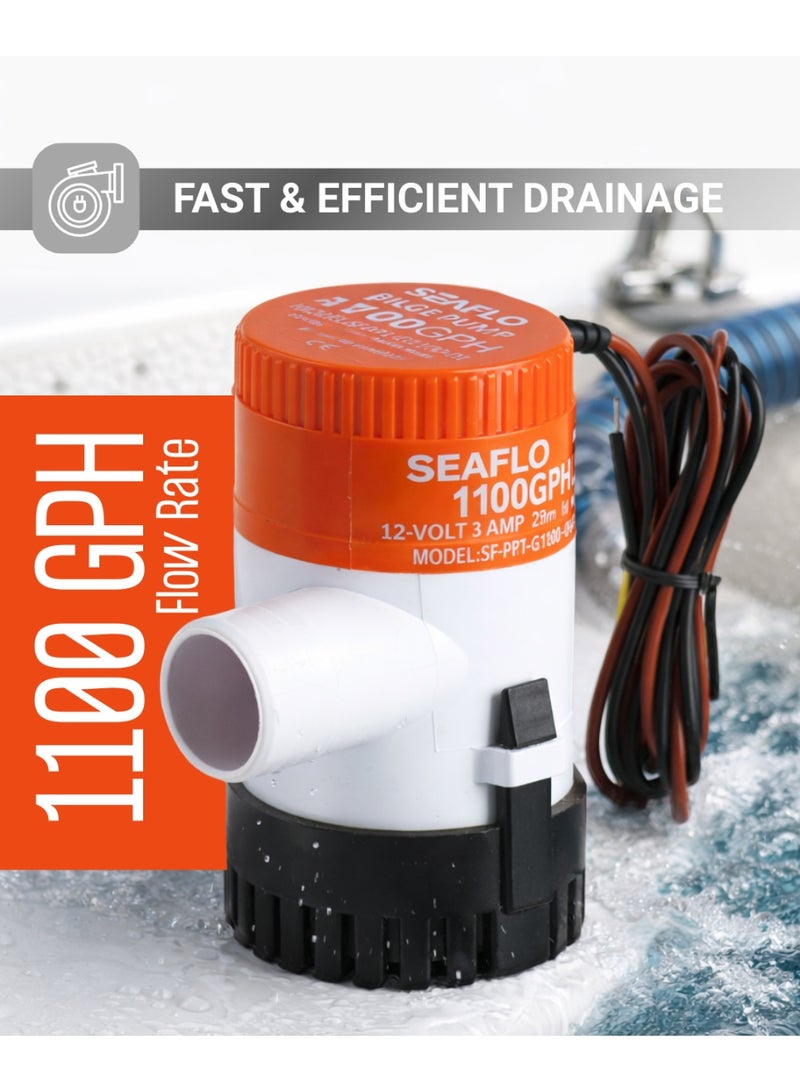 SEAFLO Marine Bilge Pump 1100GPH 12V/24V Boat Water Pump with Anti-Airlock Protection - Image 3