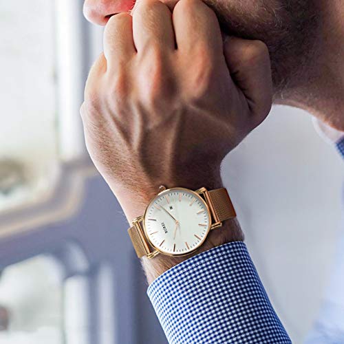 BUREI Men Watches Fashion Minimalist Waterproof Watches for Men Women Student,White Rose Gold - Image 5