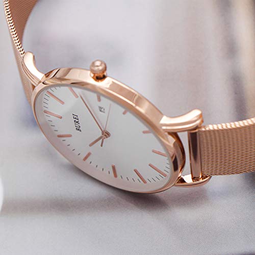 BUREI Men Watches Fashion Minimalist Waterproof Watches for Men Women Student,White Rose Gold - Image 3