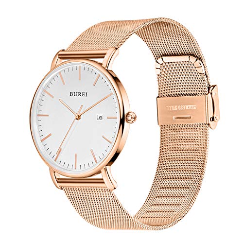 BUREI Men Watches Fashion Minimalist Waterproof Watches for Men Women Student,White Rose Gold - Image 2
