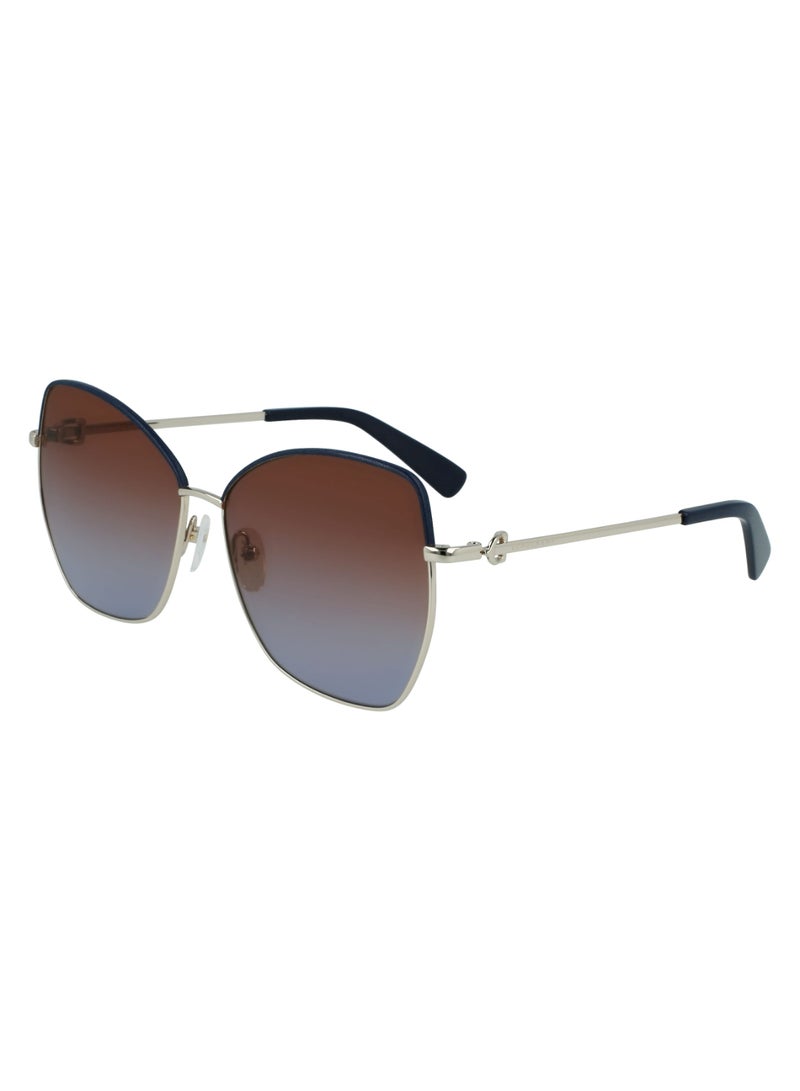 Longchamp Women's UV Protection Butterfly Shape Metal Sunglasses LO156SL-720-6014 - Lens Size: 60 - Gold / Brown Blue - Image 2