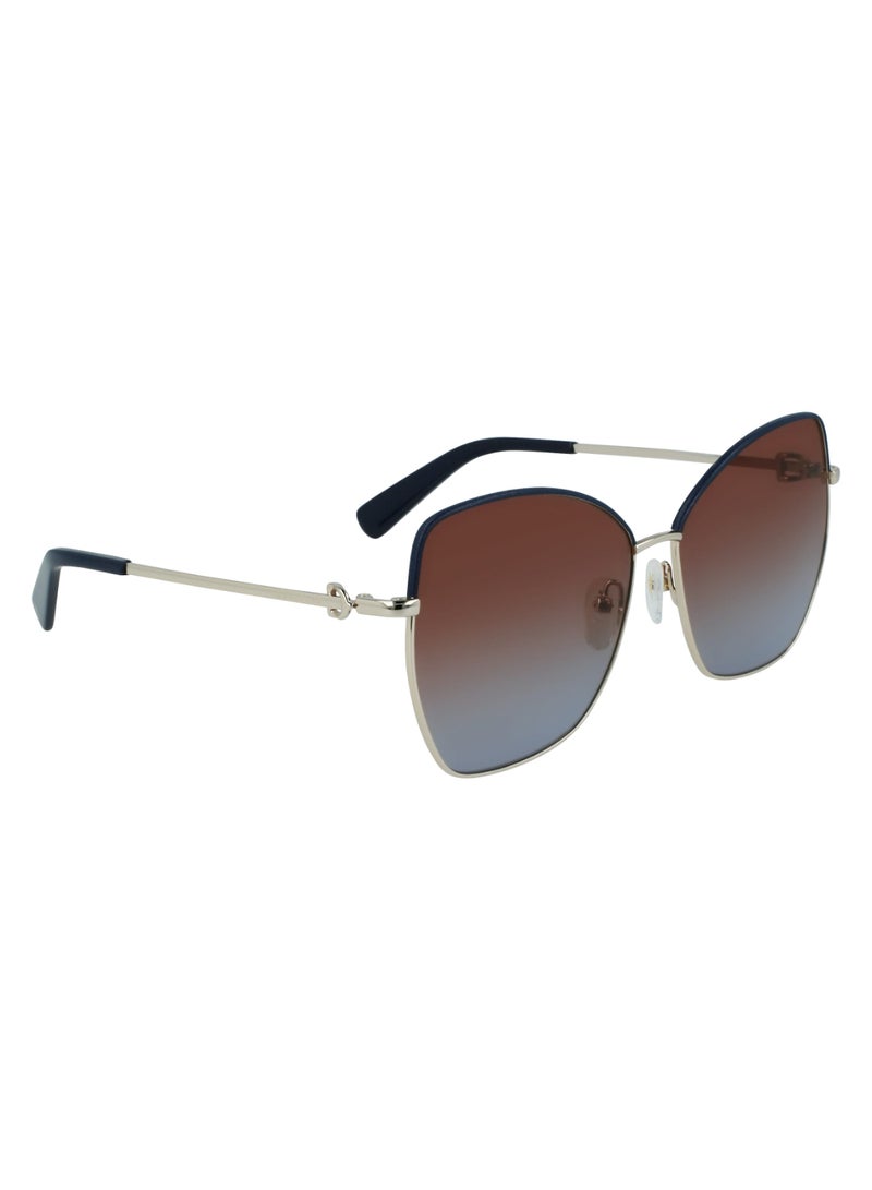 Longchamp Women's UV Protection Butterfly Shape Metal Sunglasses LO156SL-720-6014 - Lens Size: 60 - Gold / Brown Blue - Image 3