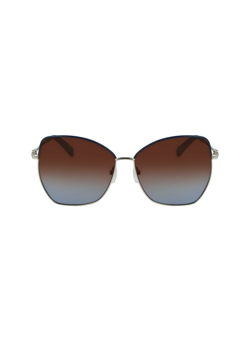 Longchamp Women's UV Protection Butterfly Shape Metal Sunglasses LO156SL-720-6014 - Lens Size: 60 - Gold / Brown Blue - Image 1