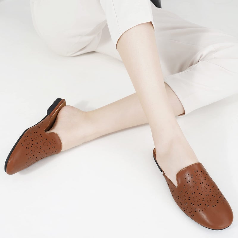 FUDYNMALC Mules for Women Flats Comfortable Round Toe Womens Mules Shoes Breathable Slip On Backless Slide Loafers for Women Brown - Image 2