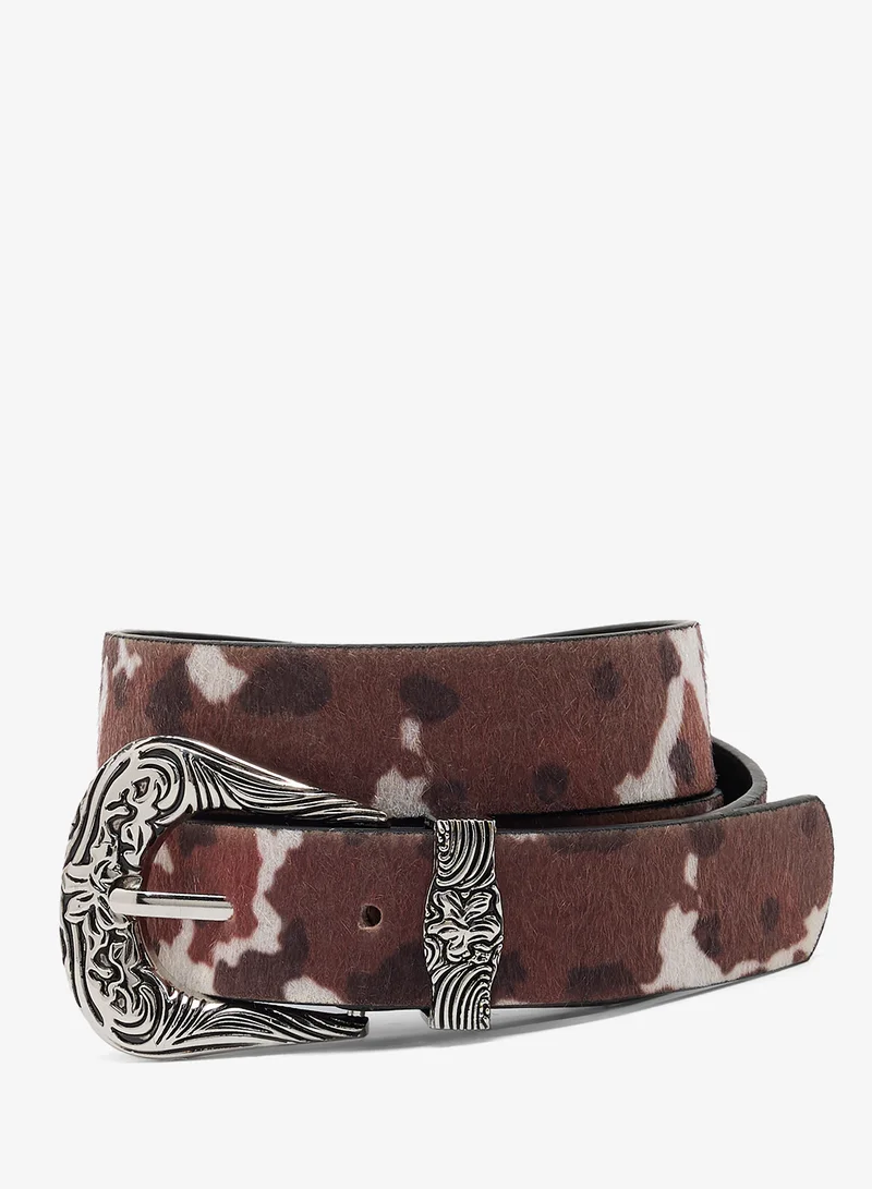 Faux Pony Hair Belt With Western Clasp