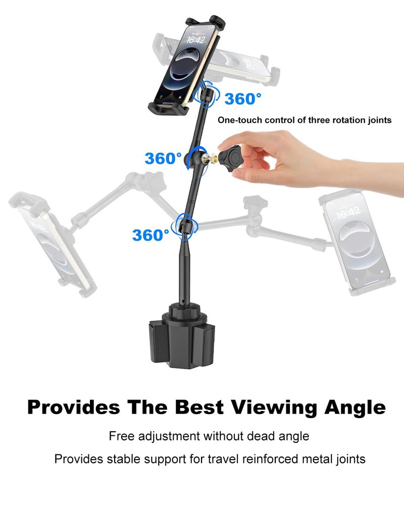 Kolasels Heavy Duty Metal Cup Holder Tablet Car Mount, One-Touch Adjustment Magic Arm Cup Holder Tablet Mount for Cars, SUVs, Trucks, Compatible with iPad Pro Air Mini, iPhone, Z Fold, 4-13" Devices - Image 5