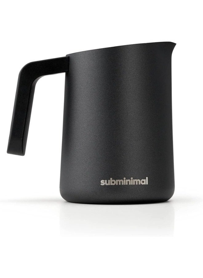 subminimal FlowTip Milk Jug (450ml/15oz) - Advanced Design Milk Jug w/ Ergonomic & Heat Resistant Handle, StoveTop Compatible, Stainless Steel, Smooth Neck & Sharp Tip - Black  - Image 1