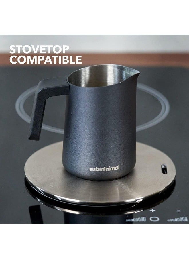subminimal FlowTip Milk Jug (450ml/15oz) - Advanced Design Milk Jug w/ Ergonomic & Heat Resistant Handle, StoveTop Compatible, Stainless Steel, Smooth Neck & Sharp Tip - Black  - Image 3
