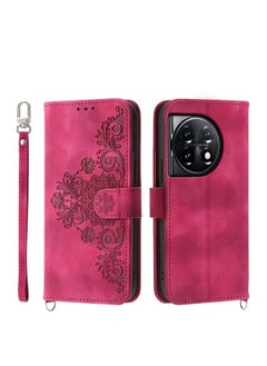 For OnePlus Ace 3 / 12R Skin-feel Flowers Embossed Wallet Leather Phone Case(Wine Red)