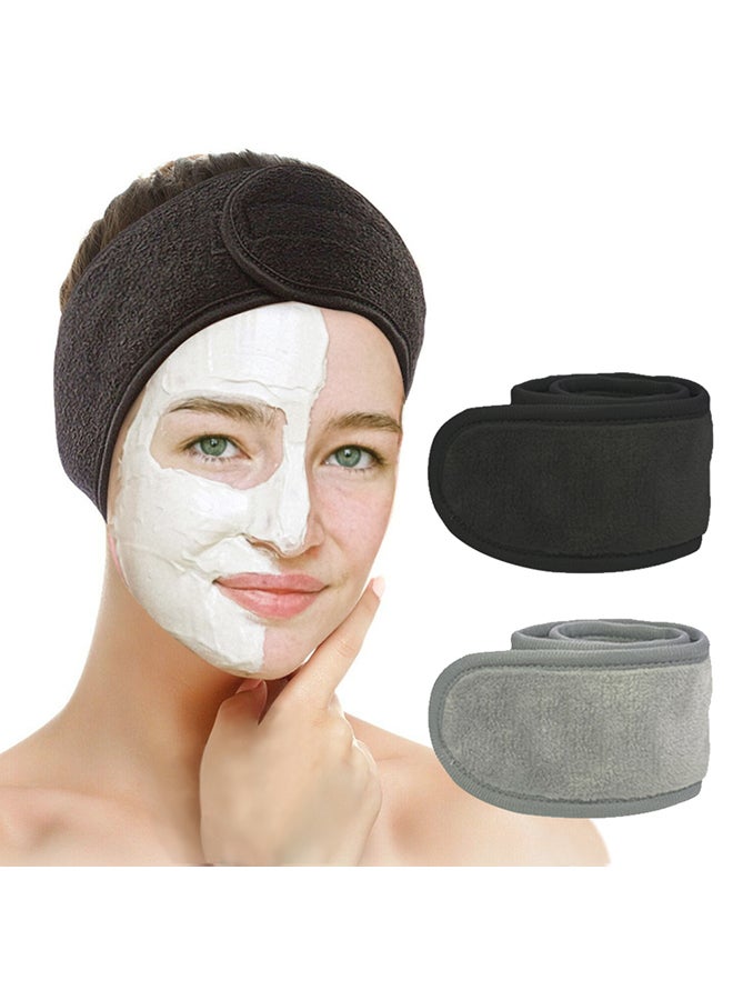 Wownect Makeup Cloth Reusable Microfiber Facial Headband Make up Hair Band StretchTowel for Sports Yoga Gym Band - Grey, Black - Image 1