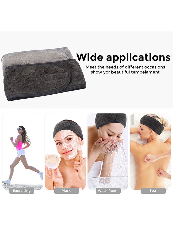 Wownect Makeup Cloth Reusable Microfiber Facial Headband Make up Hair Band StretchTowel for Sports Yoga Gym Band - Grey, Black - Image 2