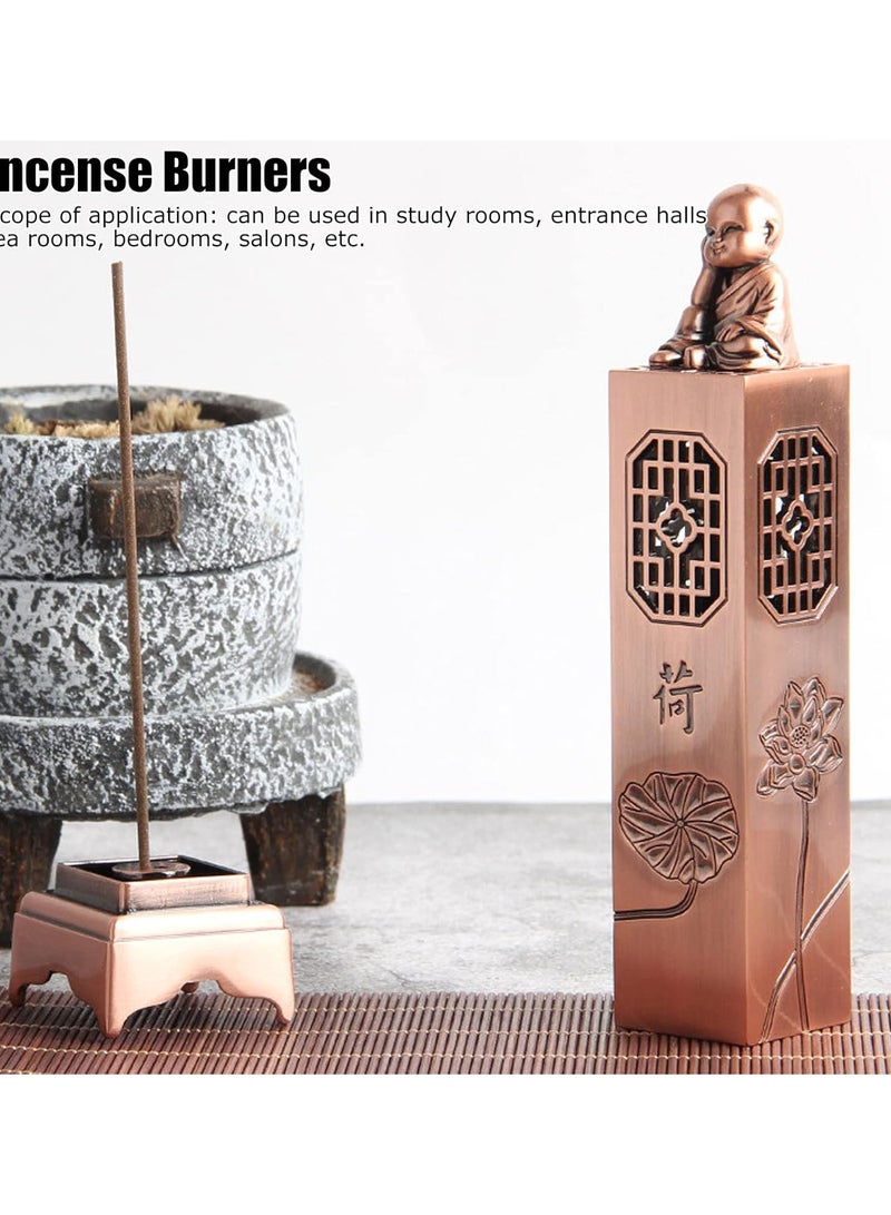 GGOOT Small Monk Vertical Incense Holder,Incense Holder with Lotus Flower Carving of Hollow Craftsmanship,Incense Seat,Incense Catcher for Relieving Anxiety for Yoga Room,Tea Room,Bedroom  - Image 2
