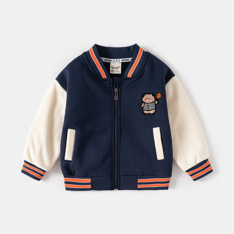 2024 Autumn Winter Boys Zipper Jacket Cartoon Baseball Sweatshirt Green  - Image 3