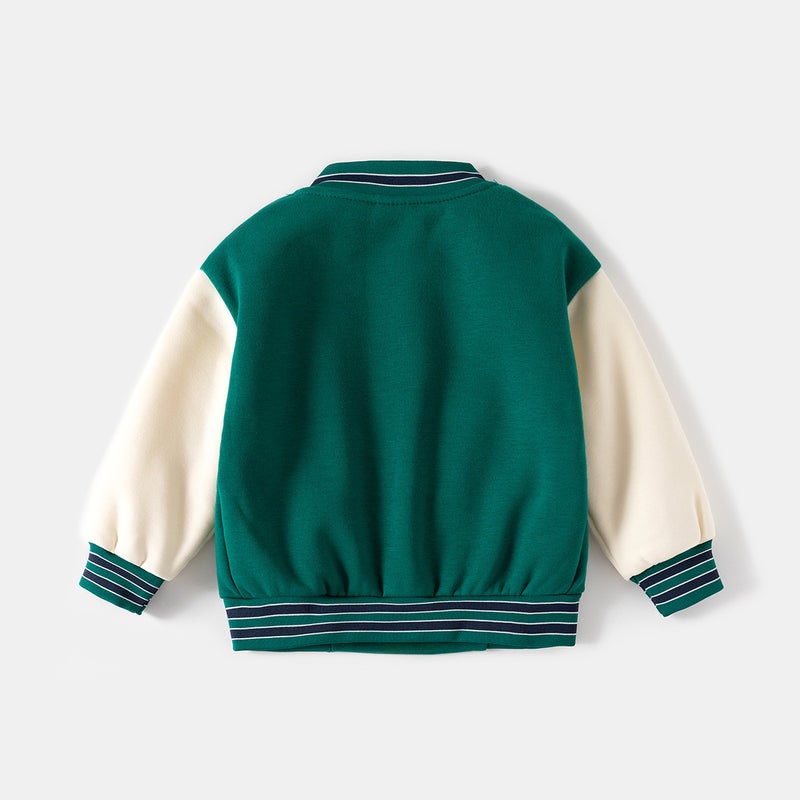 2024 Autumn Winter Boys Zipper Jacket Cartoon Baseball Sweatshirt Green  - Image 4