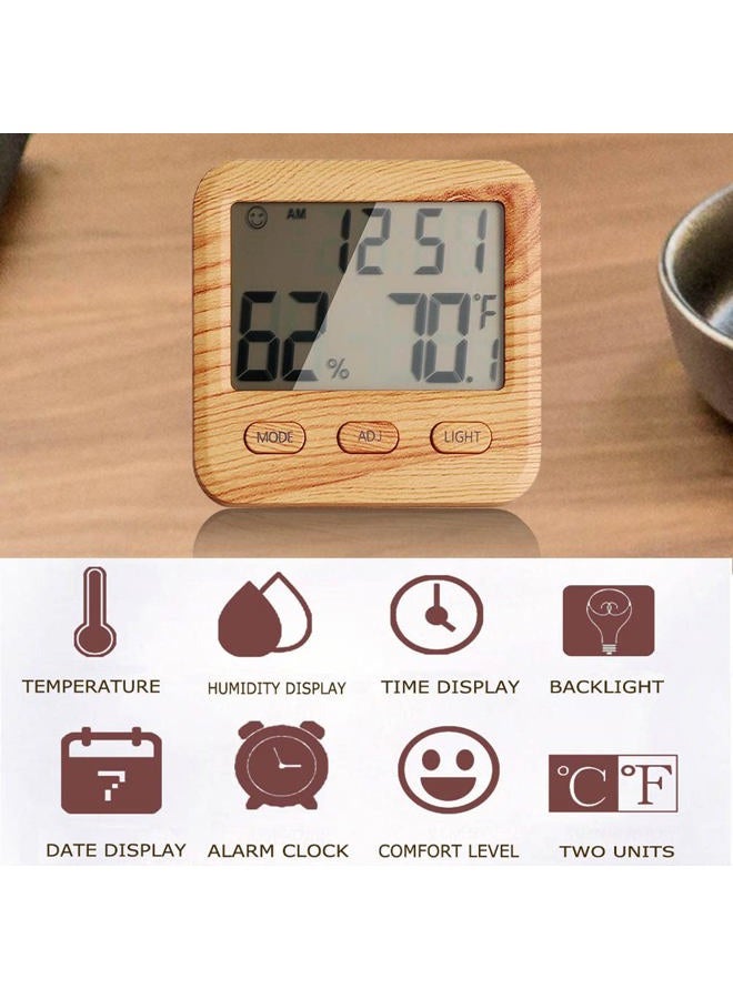 natome Digital Hygrometer Indoor Thermometer, Temperature Humidity Gauge with Desk Clocks for Bedroom Office,Backlit Accurate Monitor Clear Reading,Time Display Room Thermometer for Home Greenhouse Wooden - Image 2