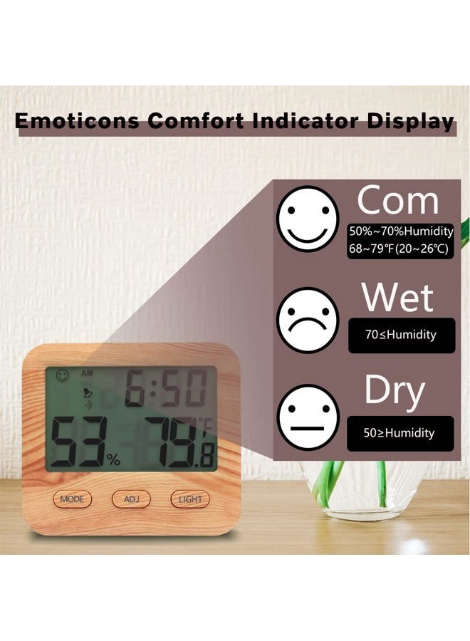 natome Digital Hygrometer Indoor Thermometer, Temperature Humidity Gauge with Desk Clocks for Bedroom Office,Backlit Accurate Monitor Clear Reading,Time Display Room Thermometer for Home Greenhouse Wooden - Image 4