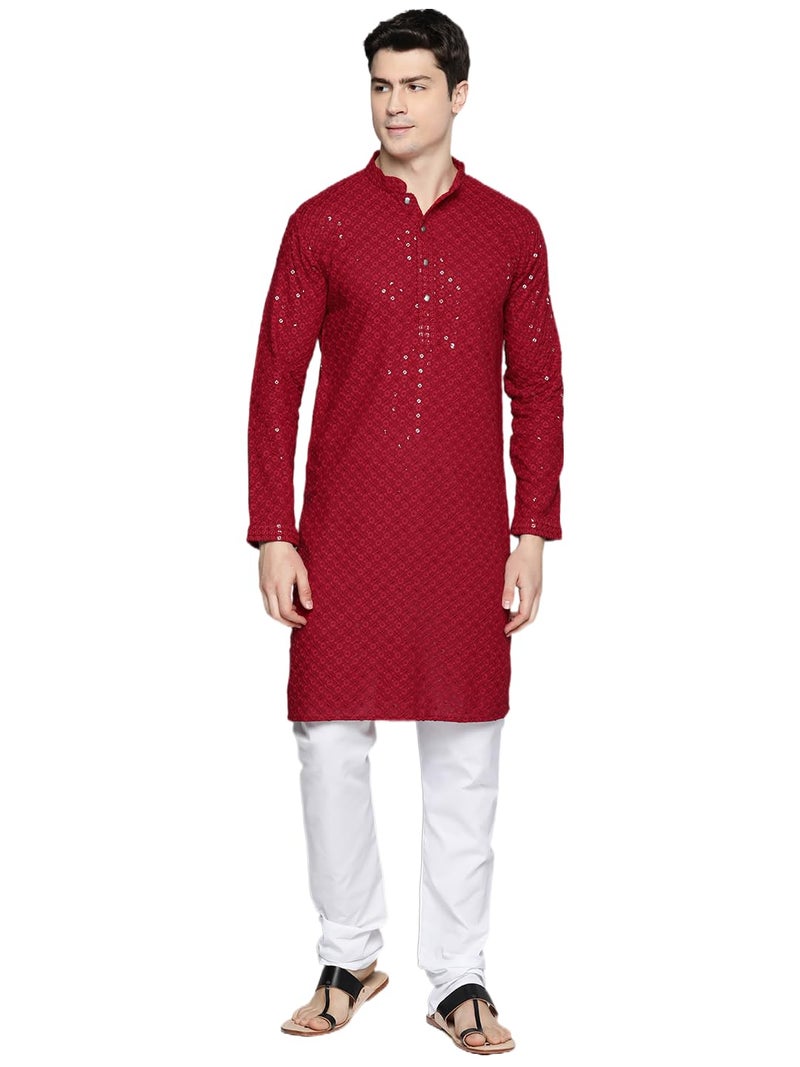 jompers طقم كورتا تشيكنكاري المطرز الأحمر من جومبرز للرجال - Image 1