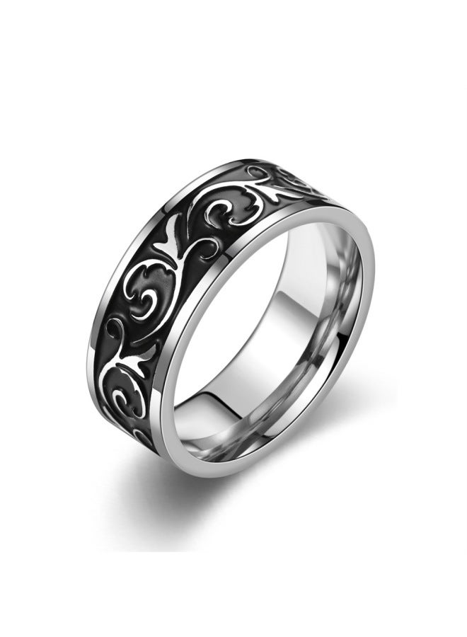 Corrosion Smear Vintage Leaves Titanium Steel Ring Boys Popular European And American Non-fading elry