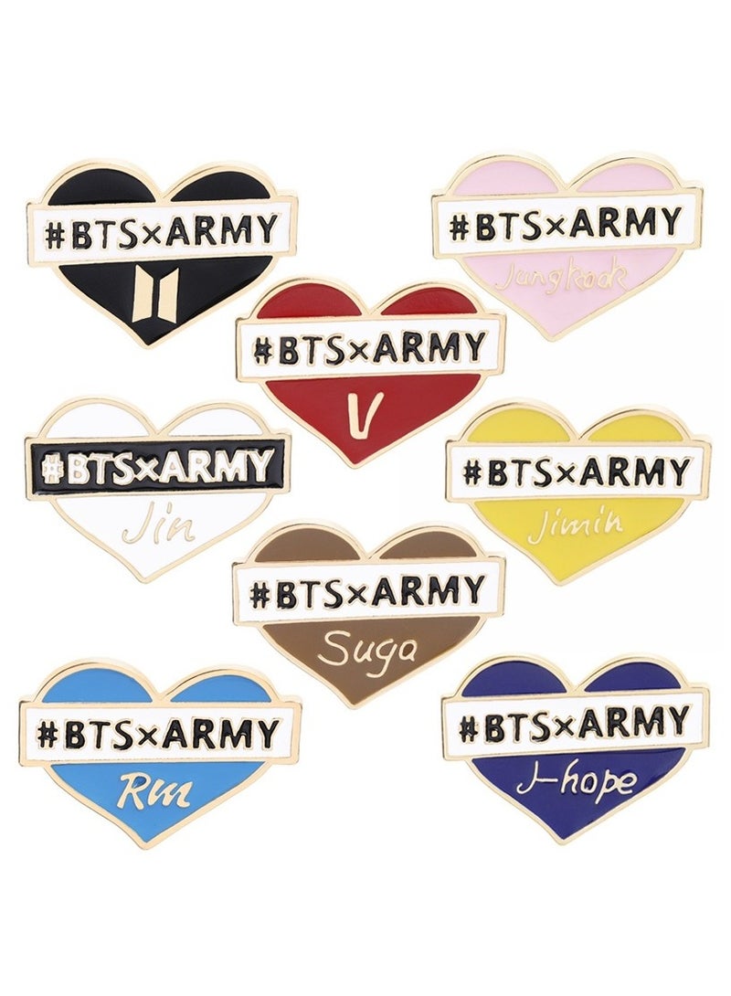 Paraphrase 8-Piece BTS Themed Enamel Lapel Pins / Brooches / Badges for Jackets, Backpacks, Bags, Hats, Pin Boards | K-Pop Fans, Heart-Shaped - Image 1