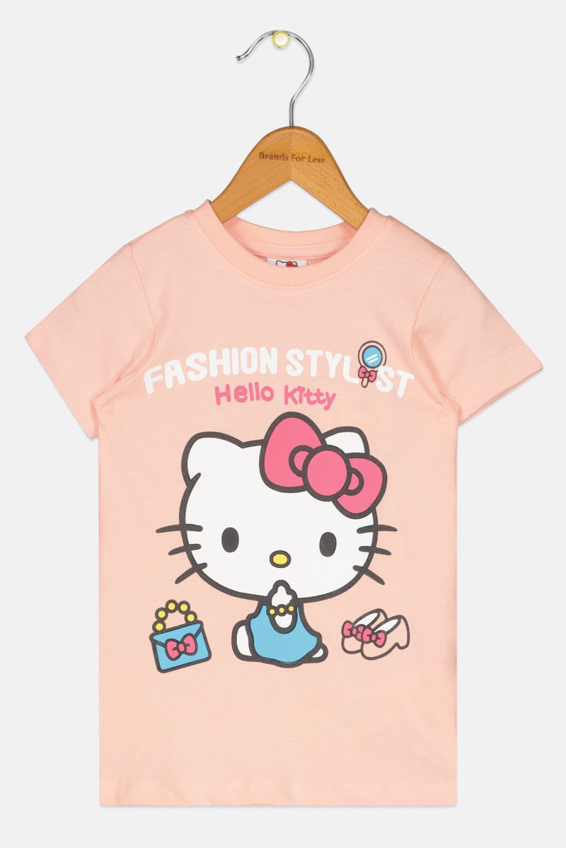 Hello Kitty Toddlers Girl Graphic Print Short Sleeve Top, Peach - Image 1