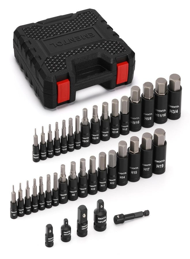EMENTOL 38PCS 1/4" 3/8" 1/2" Drive Allen Hex Bit Socket Set, SAE/Metric, Includes Power Drill Adapter, Socket Adapters, 2mm - 19mm, 5/64" - 3/4" - Image 1