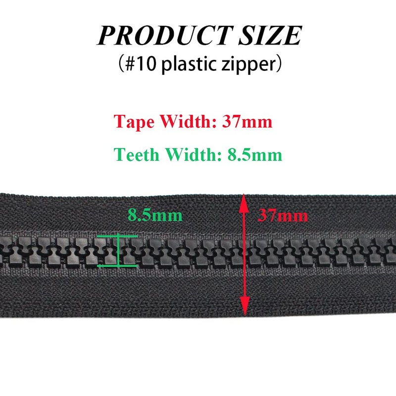 YaHoGa 2PCS #10 30 Inch Black Separating Jacket Zippers for Sewing Coat Jacket Winter Coat Heavy Duty Zippers Large Molded Plastic Zippers Bulk (30" 2pcs) - Image 3