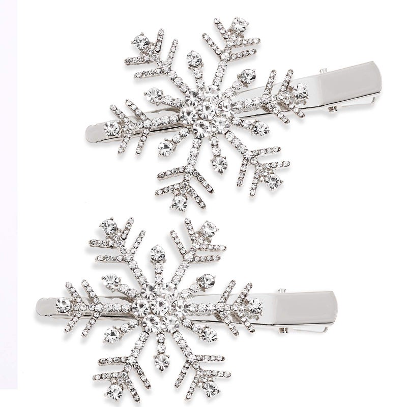HZEYN Christmas Snowflake Hair Clips Winter Holiday Jewlry Big Crystal Snowflake Hairpin Barrette Wedding Bridal Hair Accessories Silver
