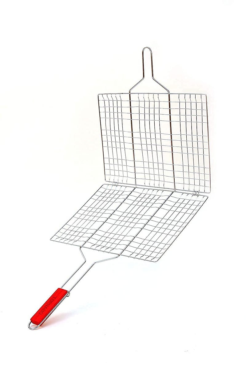 RHYDON RHYDON Stainless Steel Portable Barbecue BBQ Grill Fish Net Basket Roast Grilling with Wooden Handle for Camping Outdoor Silver  - Image 5
