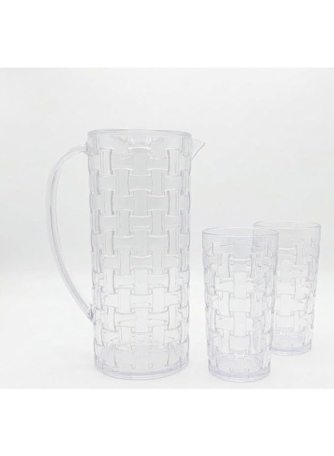 Large acrylic pitcher with 2 cups - Clear and elegant drink serving set for the dining table HR (Clear) - Image 3