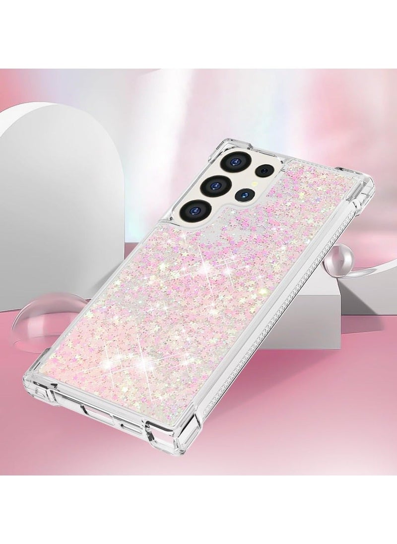 Generic - Case for Samsung Galaxy S24 Ultra Glitter Case, Liquid Sparkle Quicksand Clear Transparent Sequin Girls Slim TPU Bumper Silicone Shockproof Cover for Samsung S24 Ultra (Star Pink) - Image 1