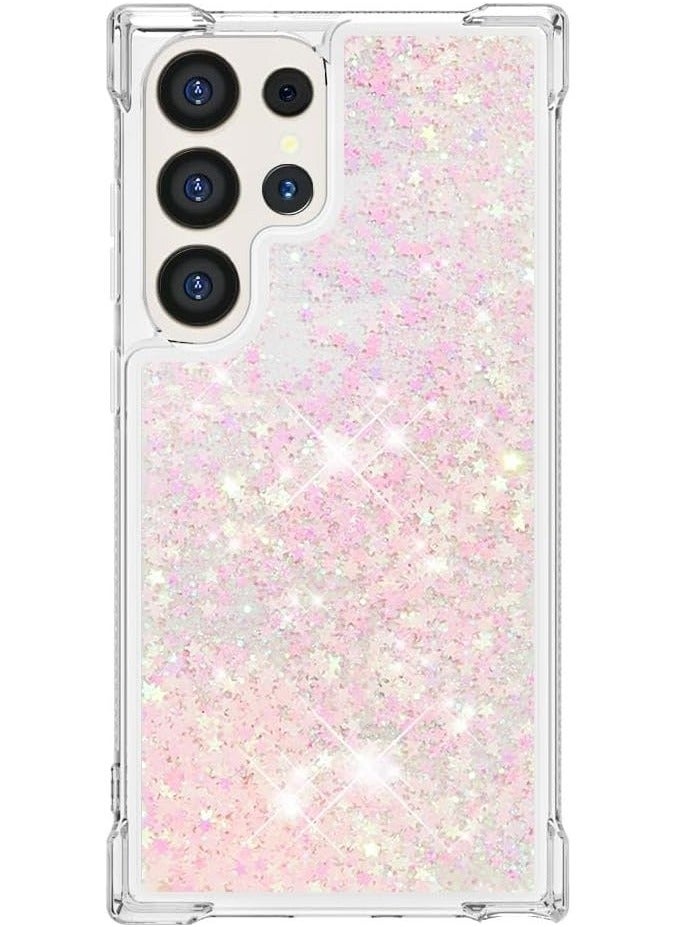 Generic - Case for Samsung Galaxy S24 Ultra Glitter Case, Liquid Sparkle Quicksand Clear Transparent Sequin Girls Slim TPU Bumper Silicone Shockproof Cover for Samsung S24 Ultra (Star Pink) - Image 1