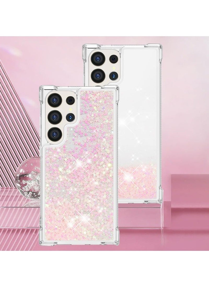 Generic - Case for Samsung Galaxy S24 Ultra Glitter Case, Liquid Sparkle Quicksand Clear Transparent Sequin Girls Slim TPU Bumper Silicone Shockproof Cover for Samsung S24 Ultra (Star Pink) - Image 1