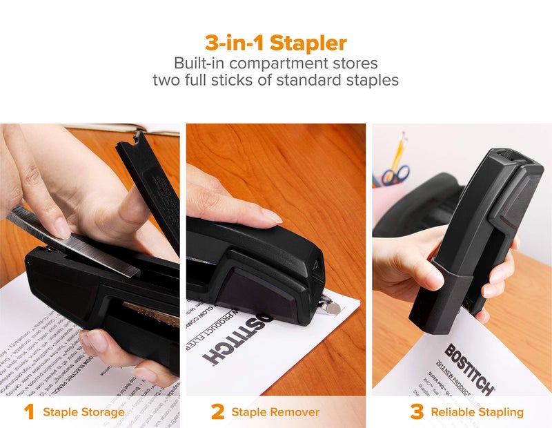 Bostitch Office Epic Metal 3 in 1 Stapler, 25 Sheet Capacity, Includes 210 Staples in Staple Storage Compartment & Integrated Remover, - Image 3